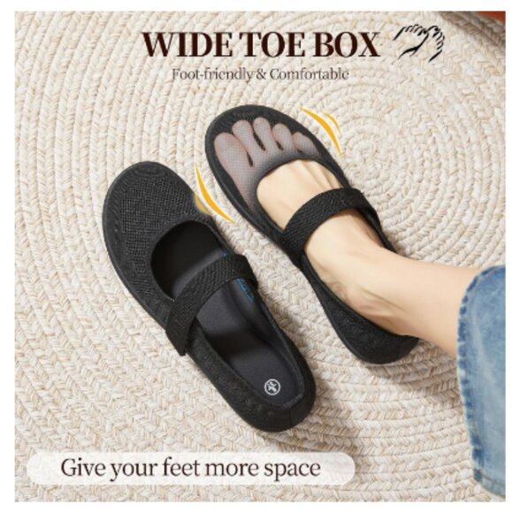 Womens Size 9 Wide Toe Box Knit Ballet Flats Mary Jane Walking Shoes Black - Picture 5 of 13